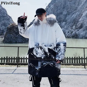 

PViviYong 2019 Winter high quality hooded coat men, fashion Hip-hop style jacket men parka plus-size 822