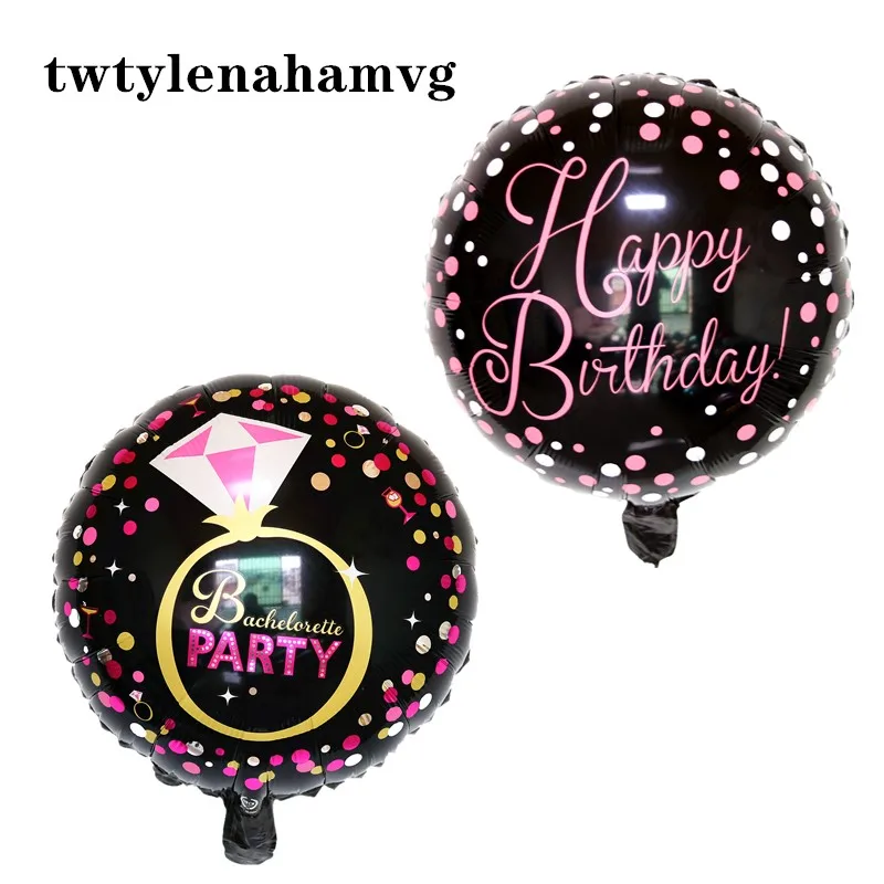 

Black round happy birthday foil balloon wed new decors Diamond ring party decoration 28 years old make up crown ball supplier