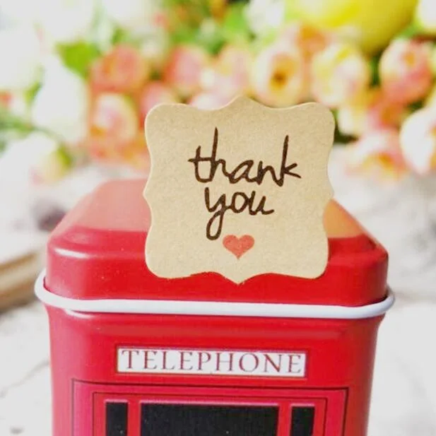 120 шт./лот Thank You' Heart наклейки из крафт бумаги для изделий ручной