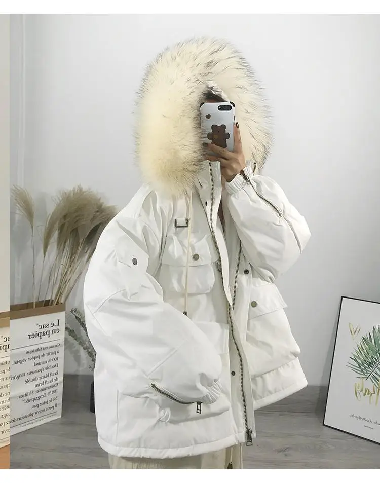 Fitaylor, зимние куртки для женщин, 90% белый утиный пух, парка с капюшоном, большой натуральный енотовый меховой воротник, Толстая теплая зимняя куртка с поясом - Цвет: Beige