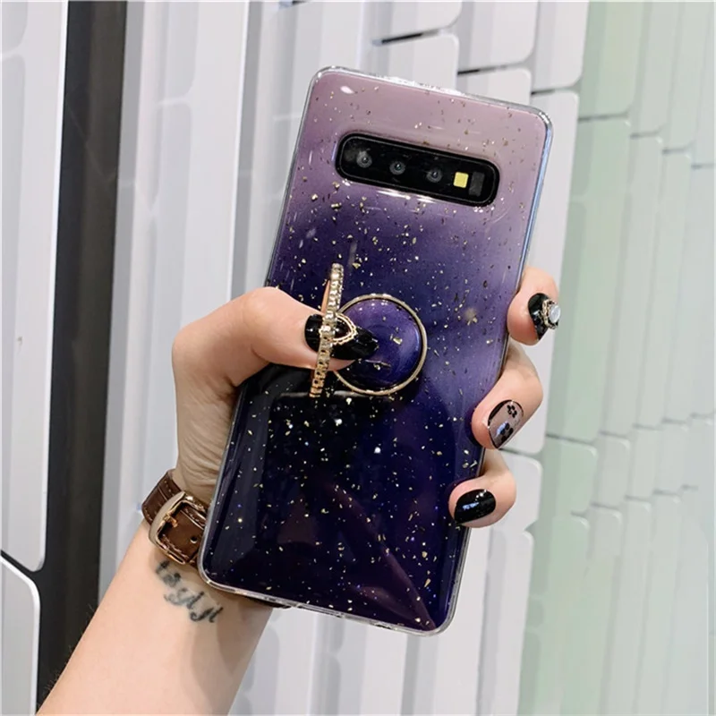 

Luxury Gold Foil Phone Cases For Samsung Note 8 9 10 Plus Ring Bracket Color Case For Samsung S8 S9 S10 Plus S7 edge Cover Coque