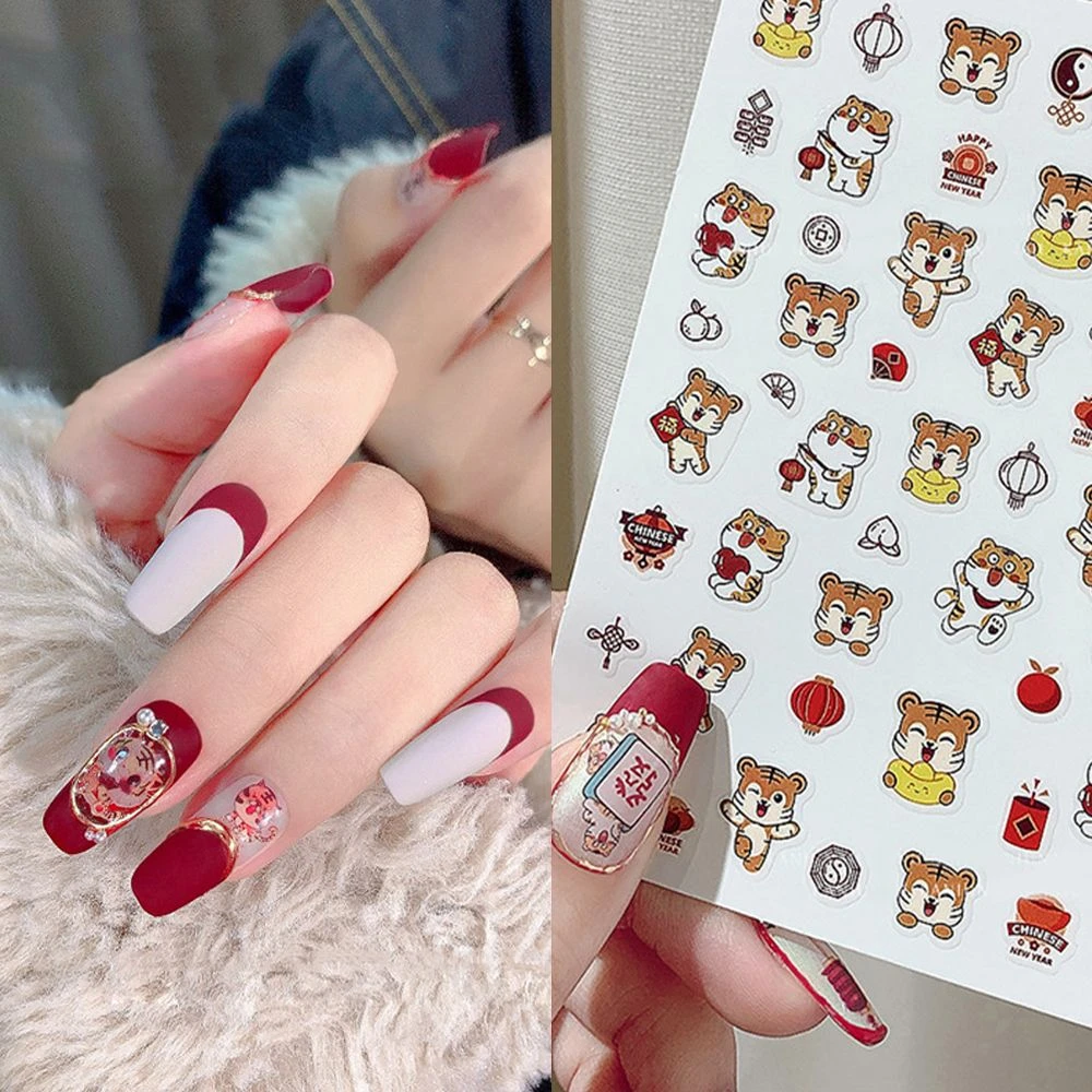 Cartoon Tiger Nails Art Stickers Self-adhesive Kawaii Nails Decals New Year  Manicure Accessories For Girls Kids - Stickers & Decals - AliExpress