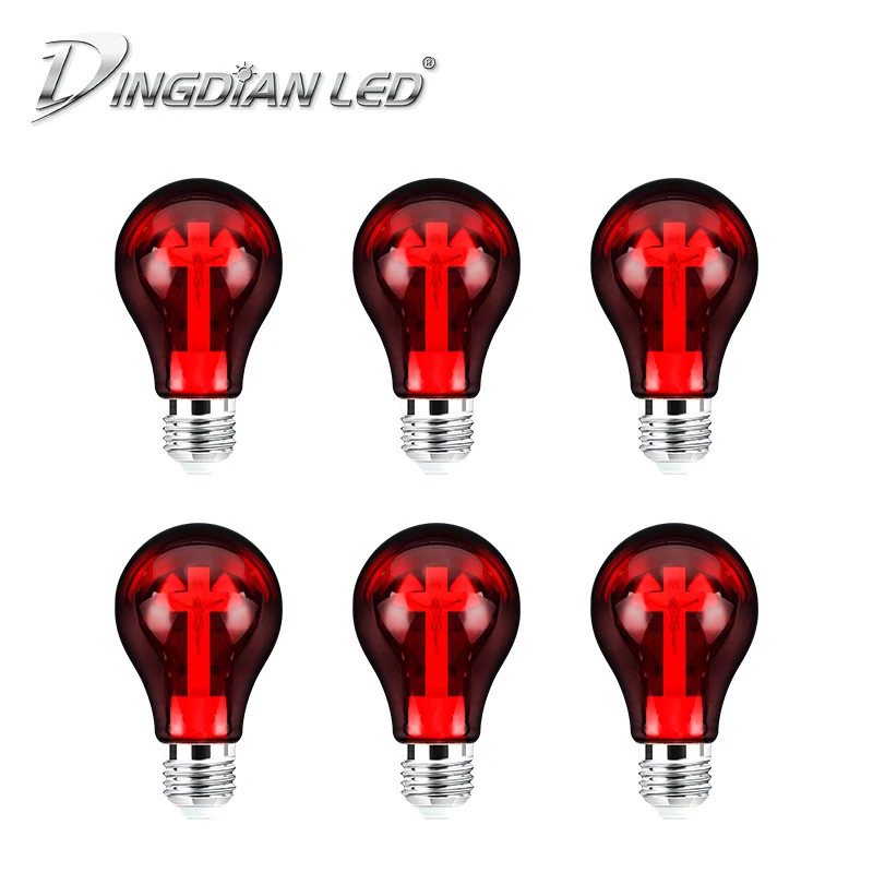 

DINGDIAN LED 6PCS A60 E27 Cross Jesus Church Bulb 90-265V 0.5W Red Flame Light cathedral Bar Pray Hotel Square Decorative lamp