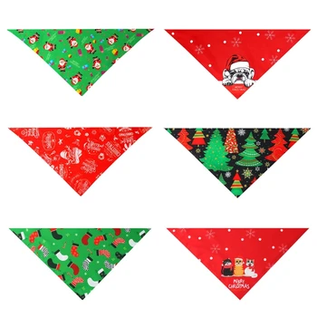 

6 Pcs Christmas Element Print Washable Dog Triangle Bibs Pet Kerchief Scarf