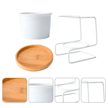 

1 Set Ceramic Flower Pot Practical Fashion Stylish Flowerpot Decoration Planter With Iron Rack