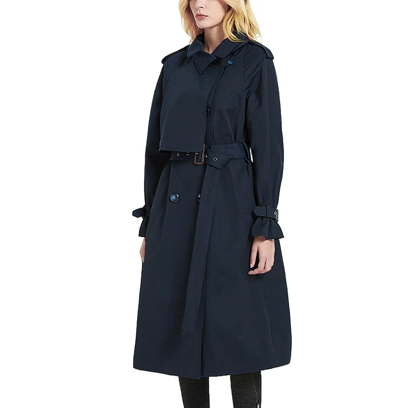 Hot Sale Vogue Navy Blue Women Trench Coat Autumn Temperament OL Quality Solid Color Trench Coat C2109