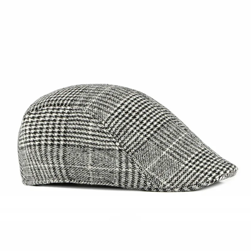 Fibonacci New Autumn Winter Beret Hats Retro Middle Age Old Age Plaid Men Newsboy Cap