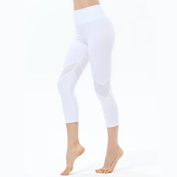Newly Sexy Women Yoga Leggings Capri Pants Leggings Sport Fitness Gym High Waist Mesh 3/4 Trousers 6