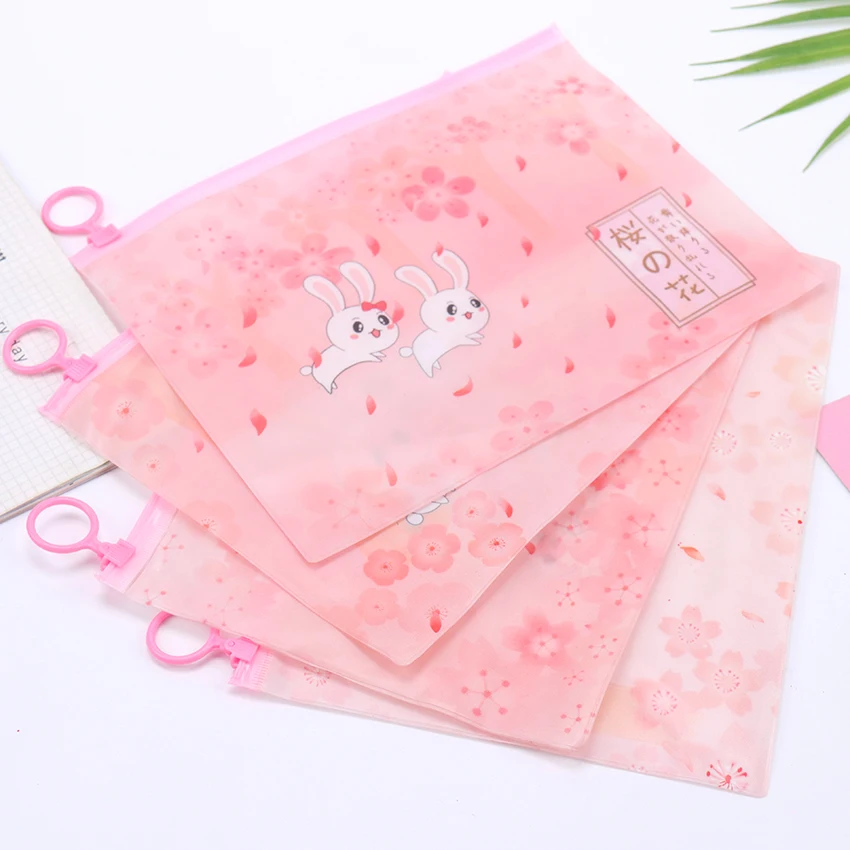 

1PC Kawaii Pink Pencil Case Office School Waterproof Document Bag File Folder Stationery Organizer Kids Supplies