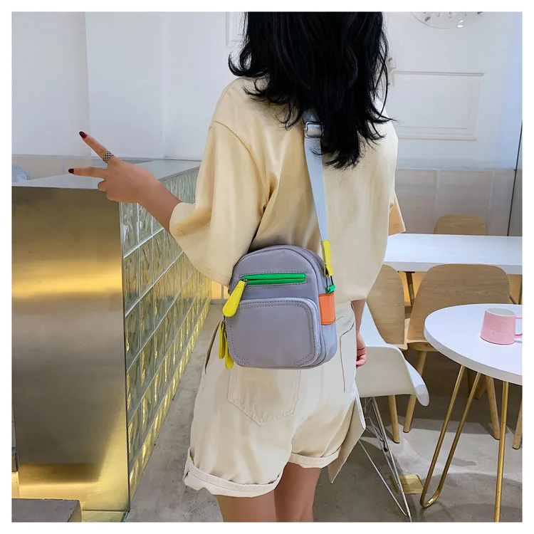 

JIULIN 2019 new Candy-colored fluorescent canvas small square bag cross zipper shoulder diagonal women's bag