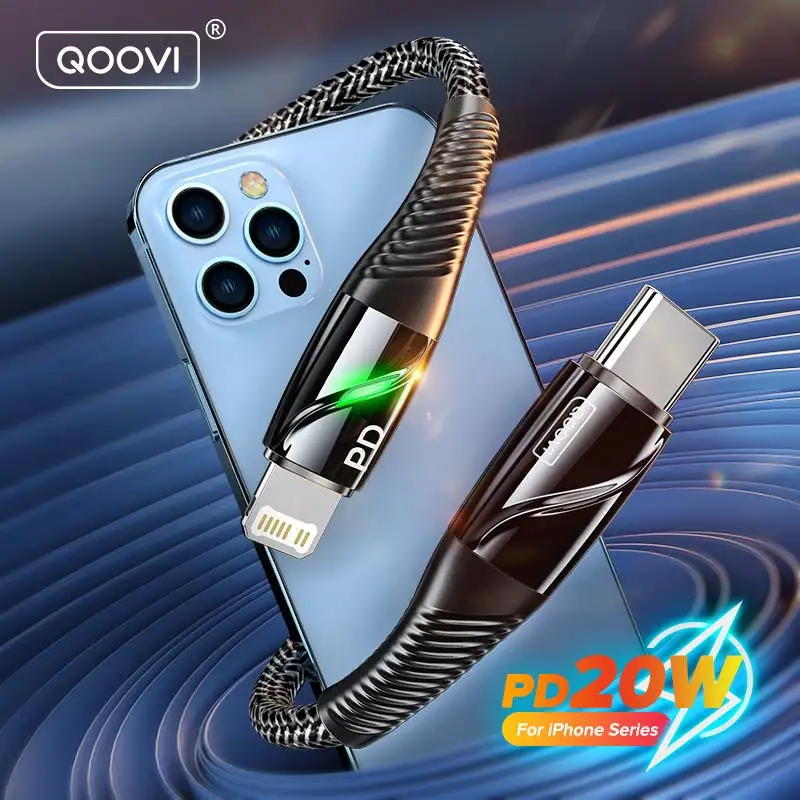 Кабель зарядный QOOVI PD 20 Вт USB Type-C для iPhone 13 Mini 12 11 Pro Max Xs X Xr 8 7 iPad Air MacBook провод