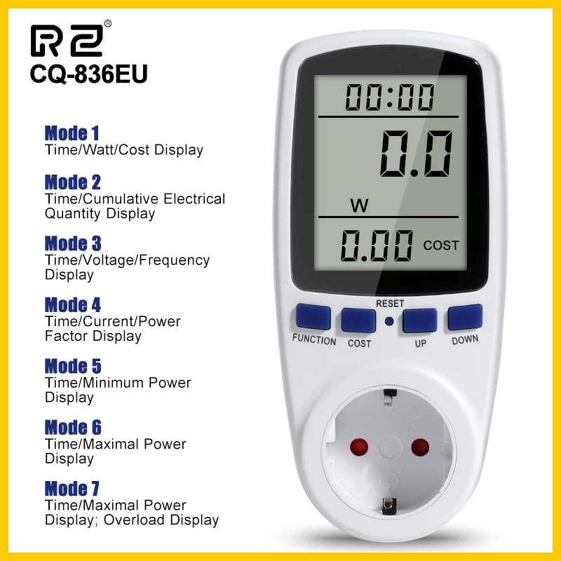 

RZ AC Power Meters 230V Digital Wattmeter Energy Meter Consumption Watt Monitor Measuring Outlet Power Analyzer
