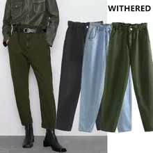 Увядшие английские уличные винтажные джинсы для мамы, женские джинсы с высокой талией, сборные карманы на талии, шаровары, джинсы для женщин в стиле бойфренд