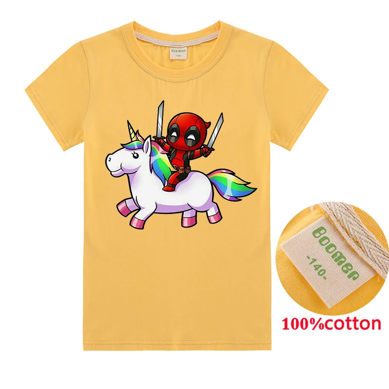 Новинка года; Летняя Детская футболка с дэдпулом Забавные топы с суперменом и единорогом; милые футболки для мальчиков; Одежда для девочек детские толстовки с капюшоном; Свитшот - Цвет: T1232