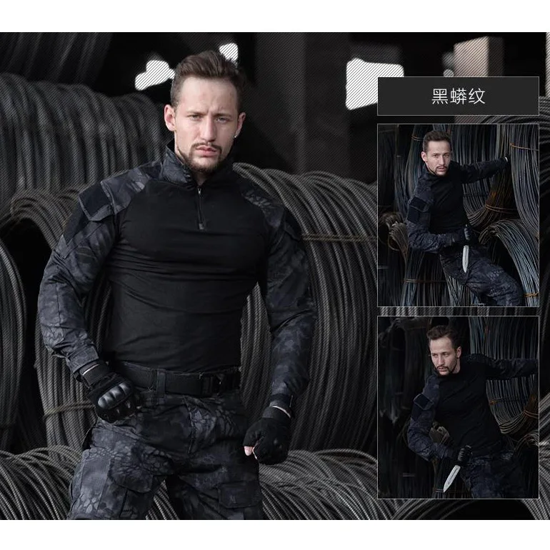 Woodland Camouflage Army Military Uniform Tactical Combat Suit Airsoft War Game Clothing Shirt + Pants Elbow Knee Pads