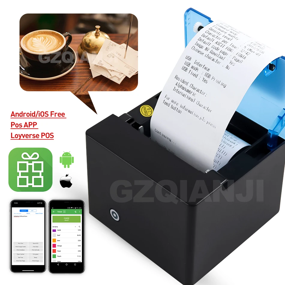 Bluetooth принтер GZM5808 58 мм POS беспроводной термопринтер с поддержкой окон Android iOS