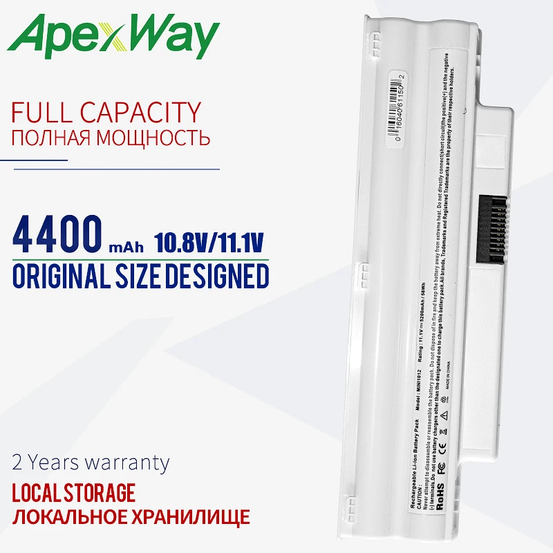 Аккумулятор 2T6K2 10 8-312 0967-312 3K4T8 854TJ CMP3D NJ644 8PY7N G9PX2 T96F2 для Dell Inspiron Mini 0966 1012 белый 6 ячеек