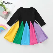 Новое Брендовое осеннее Радужное платье для маленьких девочек детское платье трапециевидной формы с длинными рукавами От 1 до 5 лет, одежда