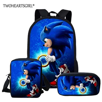 

Twoheartsgirl Cartoon School Bag Set for Kids Boys Sonic the Hedgehog School Backpack Elementary Primary Child Kids Book Bags