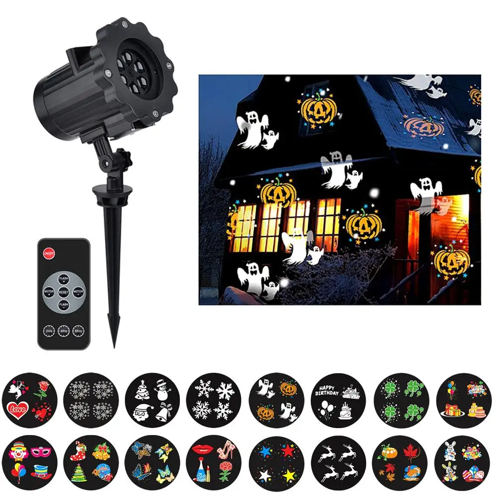 

Remote Control 16 Patterns Stage Colorful Film Projection Light Non-fading Waterproof Removable Spotlight Outdoor Lawn Lamp