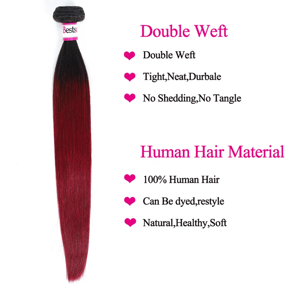 Bestsojoy перуанские прямые пряди волос 4 пряди "-26" Remy человеческие волосы пряди 1B 99J бордовый