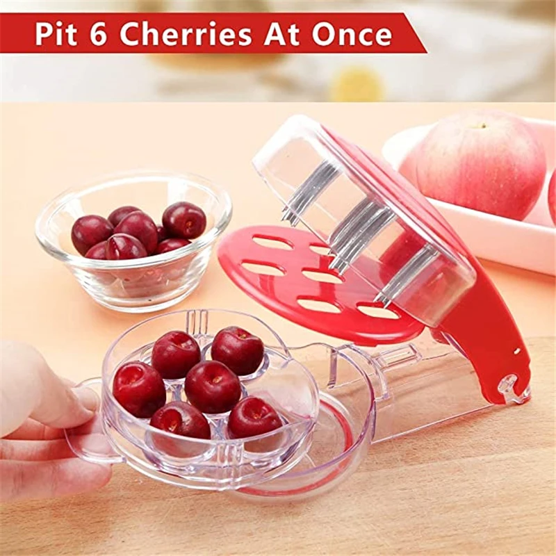 Dénoyauteur Cerises Manuel – 6 Trous – Pour Olives, Prunes Aussi – Avec Bac Récupérateur – Facile à Nettoyer