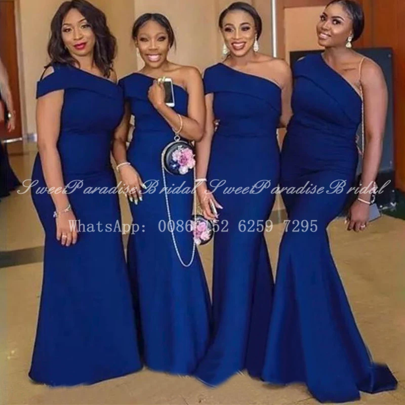 royal blue one shoulder bridesmaid dress