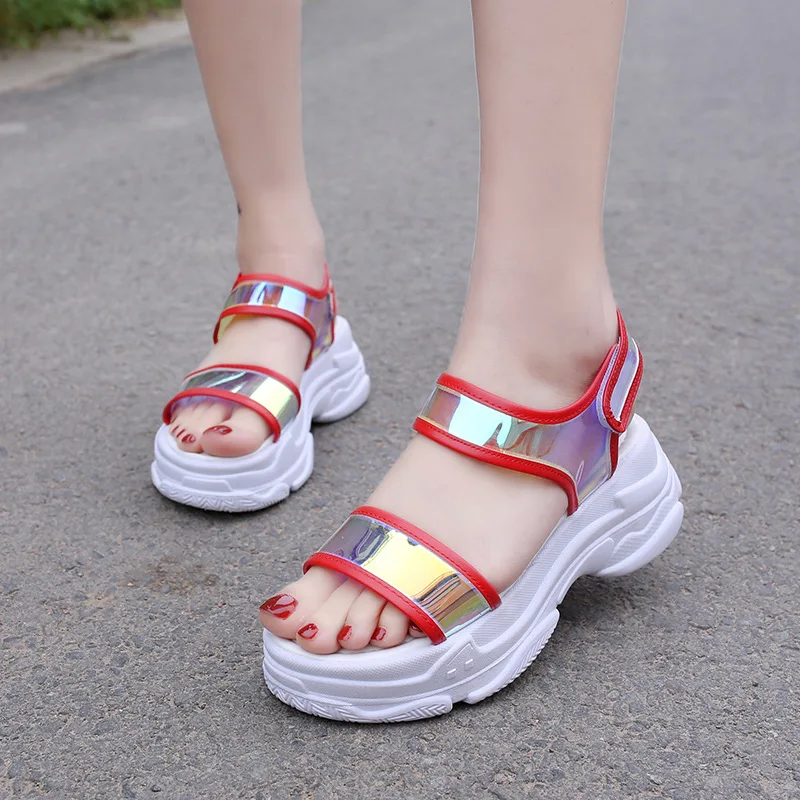 

2019 Summer New Style Korean-style High-Heel Platform Waterproof Platform Peep-Toe Sandals Velcro Casual Versitile Fashion Sanda