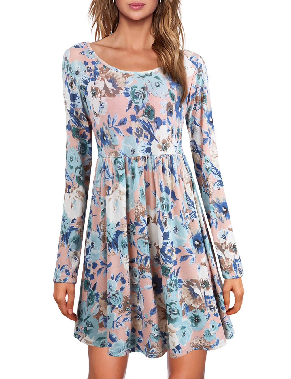 

Summer/Spring Women New Hot Selling Long Sleeve O-Neck Dress Casual Floral Print Mini Dress Evening Party Dress Vestidos