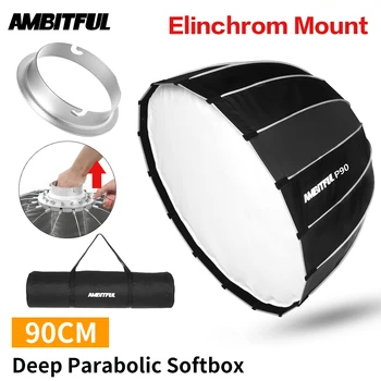 

AMBITFUL Portable P90 90CM Quickly Fast Installation Deep Parabolic Softbox Elinchrom Mount Flash Reflector Studio Softbox