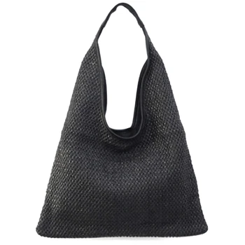 

Fashion Women Shoulder Bags Wicker Woven Straw Bag Designer Handbags Large Capacity Tote Female Summer Beach Purse Black