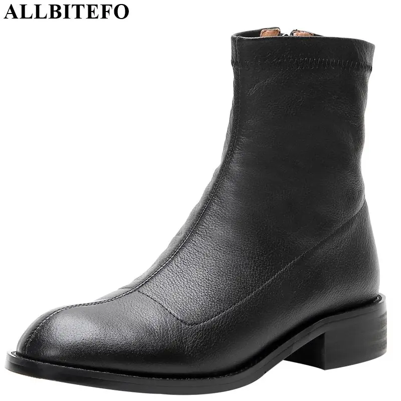 

ALLBITEFO real genuine leather women boots comfortable ankle boots Autumn Winter simple style fashion boots High quality