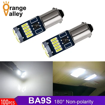 

100pcs BA9S LED Blub H6W 15 33 T4W LED For Car Rear Map light 4014 SMD White Auto Parking Reverse Lamp Non-Polarity DC 12V