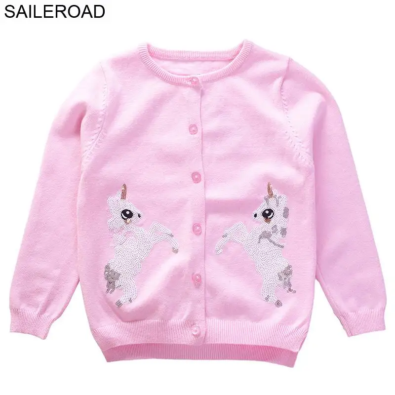 W19308 sweater SAILEROAD 2-7 лет свитер девушка однобортный малыш кардиган единорог вышивка детские свитера для детской одежды - Цвет: W19308 sweater