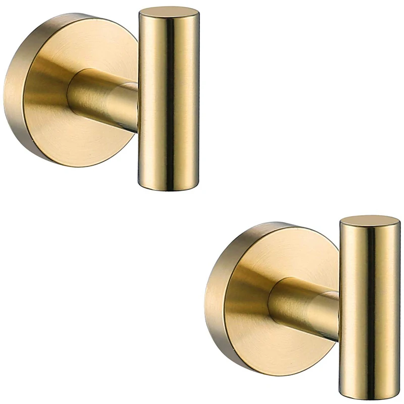 Bathroom Towel Hook Bathroom Kitchen Hook Hook No Wall Mount 304 Stainless Steel Brushed Gold 2 Pack