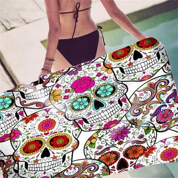 

Skull Beach Towel Microfiber Print Seaside Swimming Pool Beach Towel Bath Towel Soft Swimming Beach Mat Sunscreen Blanket