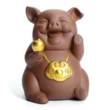 Purple Sand Boutique Tea Pet Pig Lucky Ornaments Creative Cute Zodiac Animal Kung Fu Tea Accessories Small Play Pieces