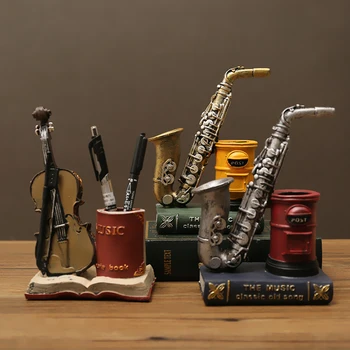 

Nordic Retro Student Creative Resin Craft Gift Decoration Saxophone Violin Storage Pen Holder Pen Holder Desktop Decoration