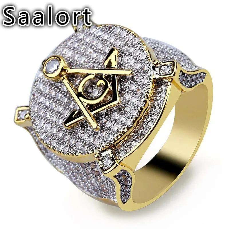 

Personality Masonic Logo Ring with Zircon Inlaid Creative Male Finger Jewelry Accessories Charm Birthday Gift for Men and Boys