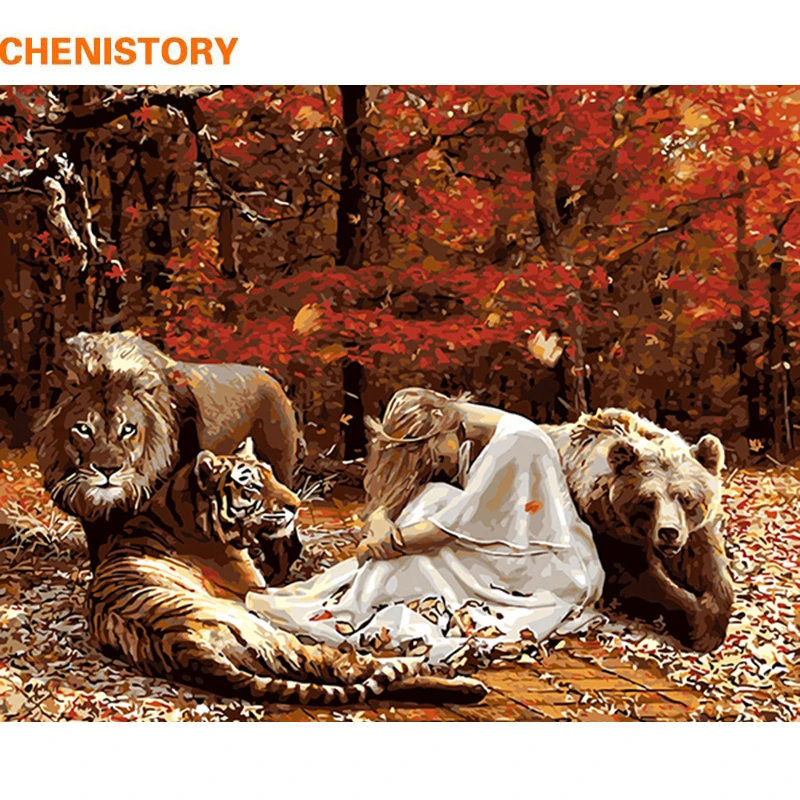 

CHENISTORY Frame Women DIY Painting By Numbers Kit Animals Paint On Canvas Painting Calligraphy For Home Decor 60x75cm Art Gift