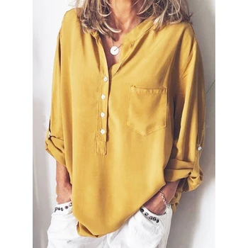 

Woman Shirt New Solid Color Long Sleeve Shirt For Femme Fashion Loose V-neck Shirt Poleras Mujer De Moda 2020