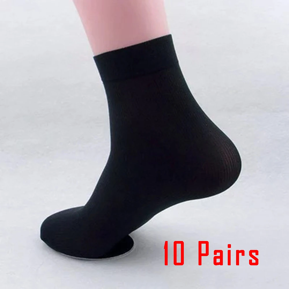 

10 Pairs Summer Socks Men Casual Business Ultra-thin Elastic Silky Bamboo Fiber Stockings Middle Socks Black White 5 Colors