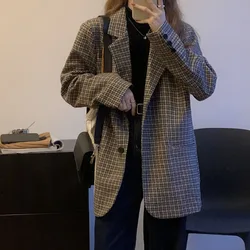 Feminino outono inverno de lã casual blazer moda solta único breasted oversized casaco femme turn down collar jaqueta vintage