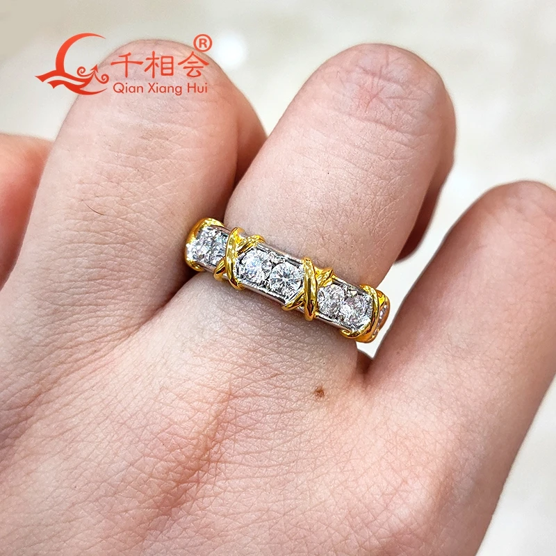 X yellow gold plated 3mm round white moissanite  stone ring 925 Sterling Silver Jewelry  Ladies men Rings Engagement