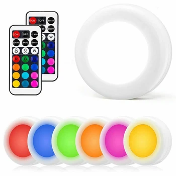 

6pcs Dimmable LED Under Cabinet Light with Remote Control Battery Operated RGB LED Closets Night Light W/Remote Control