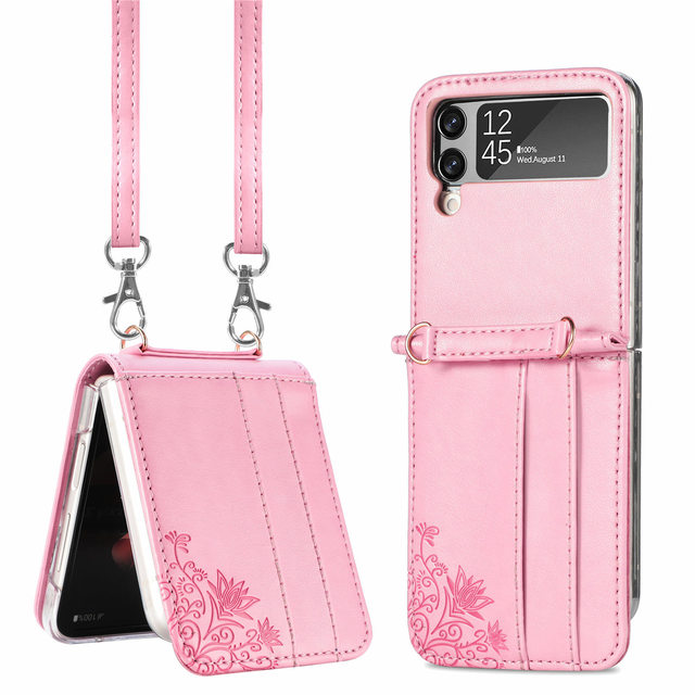 With Lanyard With Card Slot Case  PU Leather Case  For Samsung Galaxy Z Flip 3 Case For F7110 Case