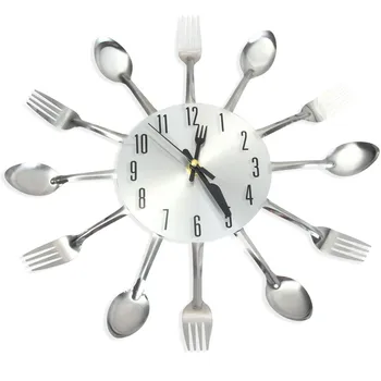 

Promotion! 3D Wall Clock Stainless Steel Knife Fork Modern Design Large Kitchen Wall Watch Clocks Quartz For Home Office Decor