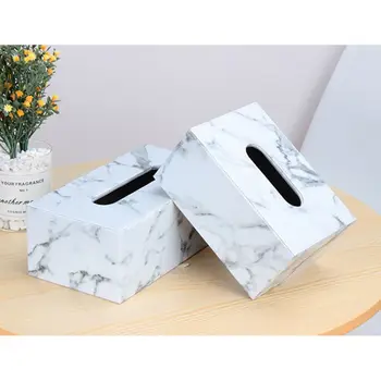 

Rectangular Marble PU Leather Facial Tissue Box Cover Napkin Holder Paper Towel Dispenser Container for Home Office Car Decor