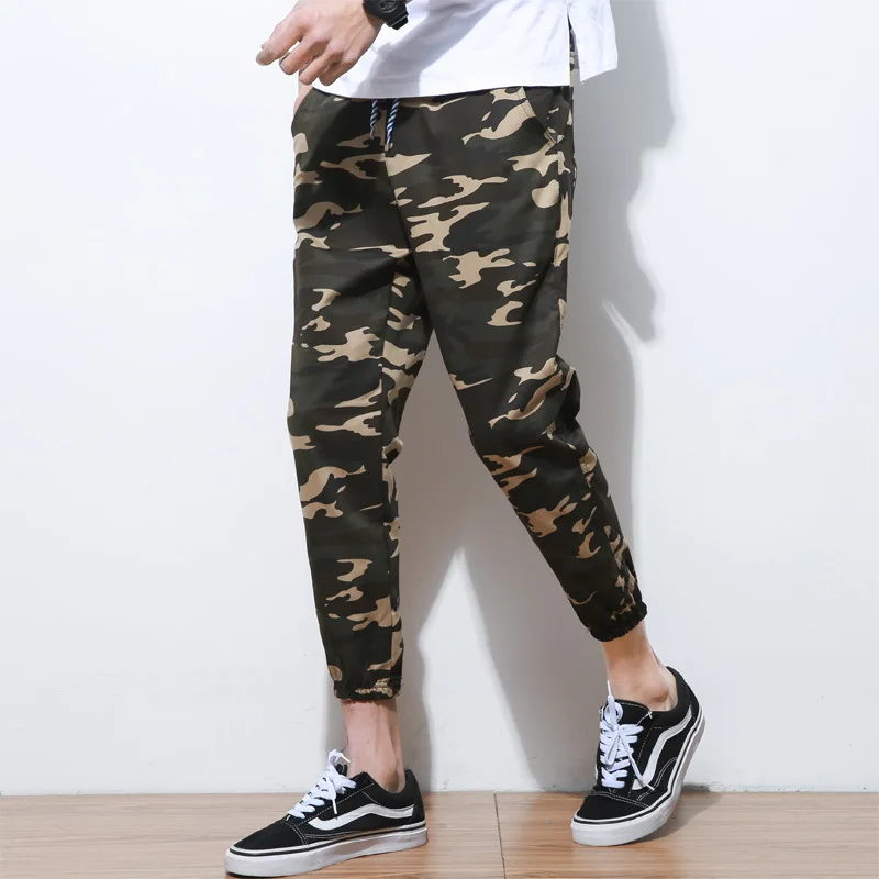 

Autumn Men's Skinny Casual Capri Pants Men's Camouflage Pants Teenager Harem Pants Cotton Linen 9 Pants