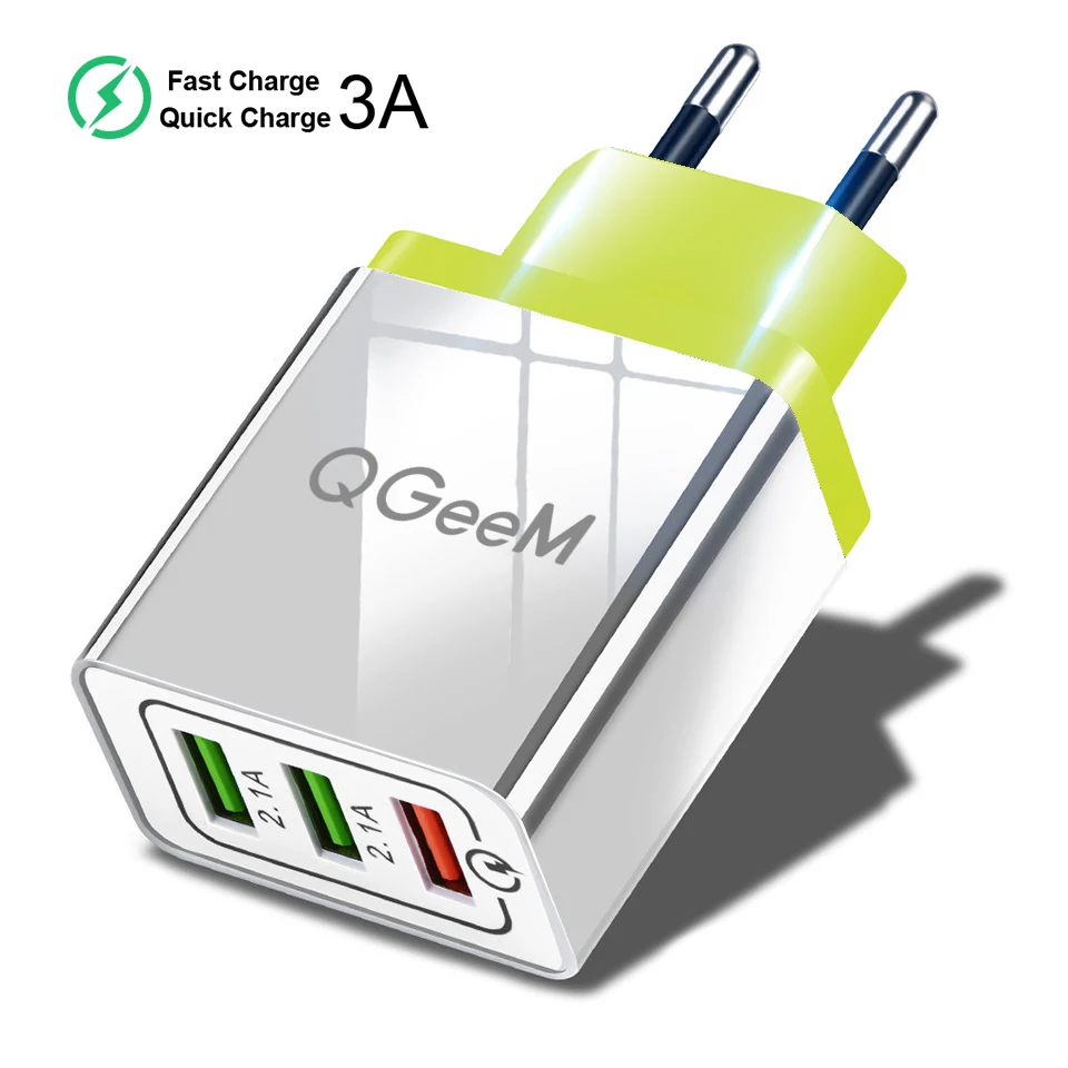 QGEEM 3 USB зарядное устройство Быстрая зарядка 3,0 быстрое USB настенное зарядное устройство портативное мобильное зарядное устройство QC 3,0 адаптер для Xiaomi iPhone X EU US Plug - Тип штекера: Yellow